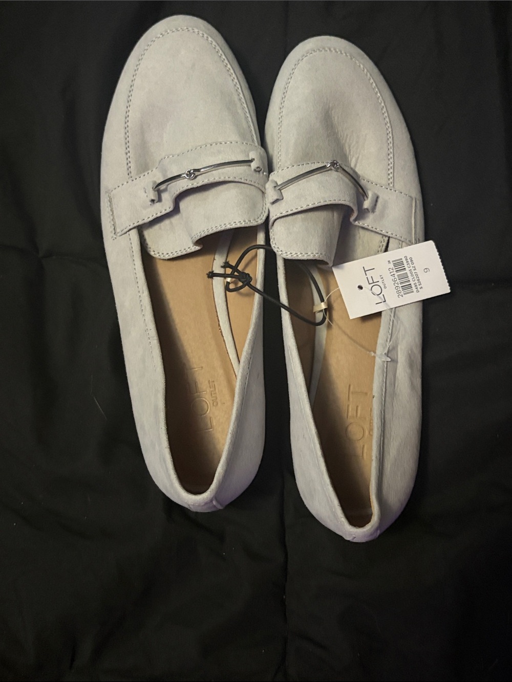 LOFT Suede Loafers in Light Gray with Metal Bit